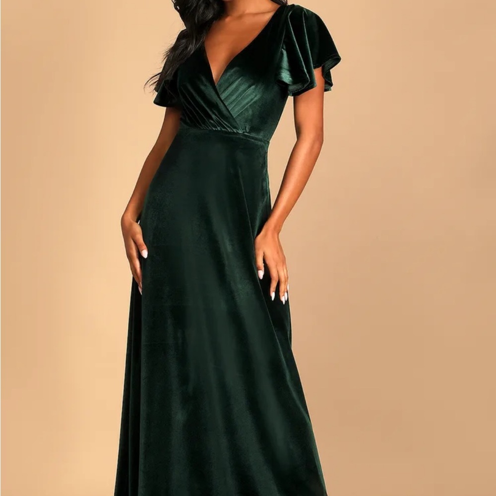 Absolutely Amazed Emerald Green Velvet Flutter Sleeve Maxi Dress L